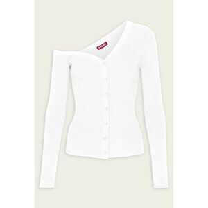 Staud Women's White Ribbed Asymmetric One Shoulder Craftsman Cardigan Large NWOT
